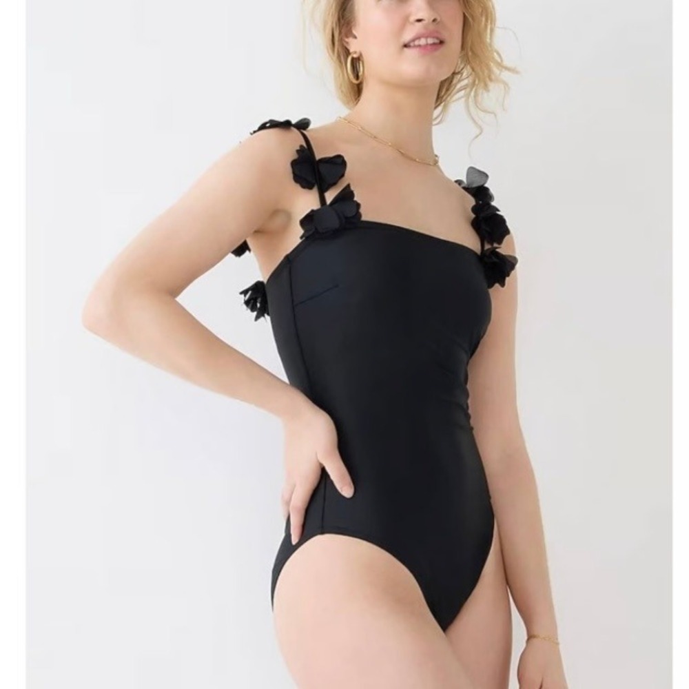 J Crew Flower Strap One Piece Swimsuit Navy Blue Womens 0 NEW‎ SAMPLE